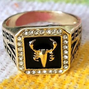 14K Thai Gold Hand Carved Scorpions Zirconia Unisex Rings Birthday Gifts